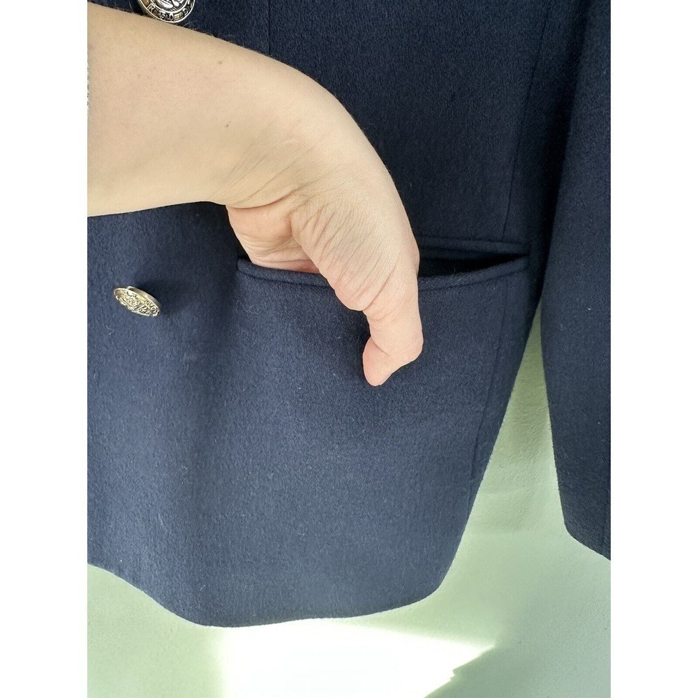 Vtg Stephanie Andrews Blazer Double Breasted Blue Gold Buttons Sz 16 100… - Picture 3 of 11